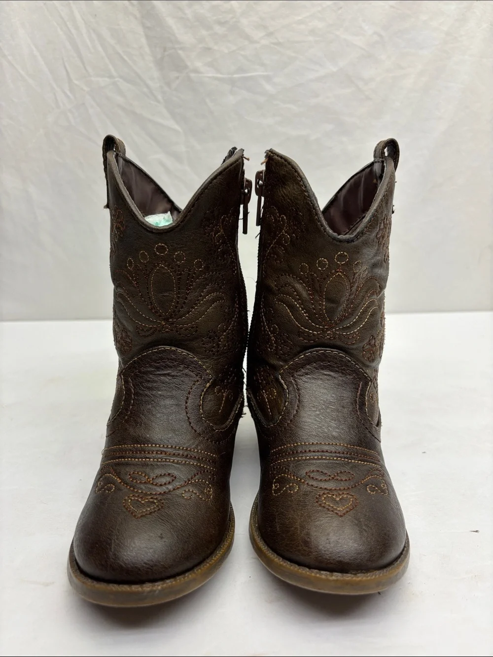 Cat & Jack Brown Embroidered Western Ankle Booties, SZ 9 for toddler girls